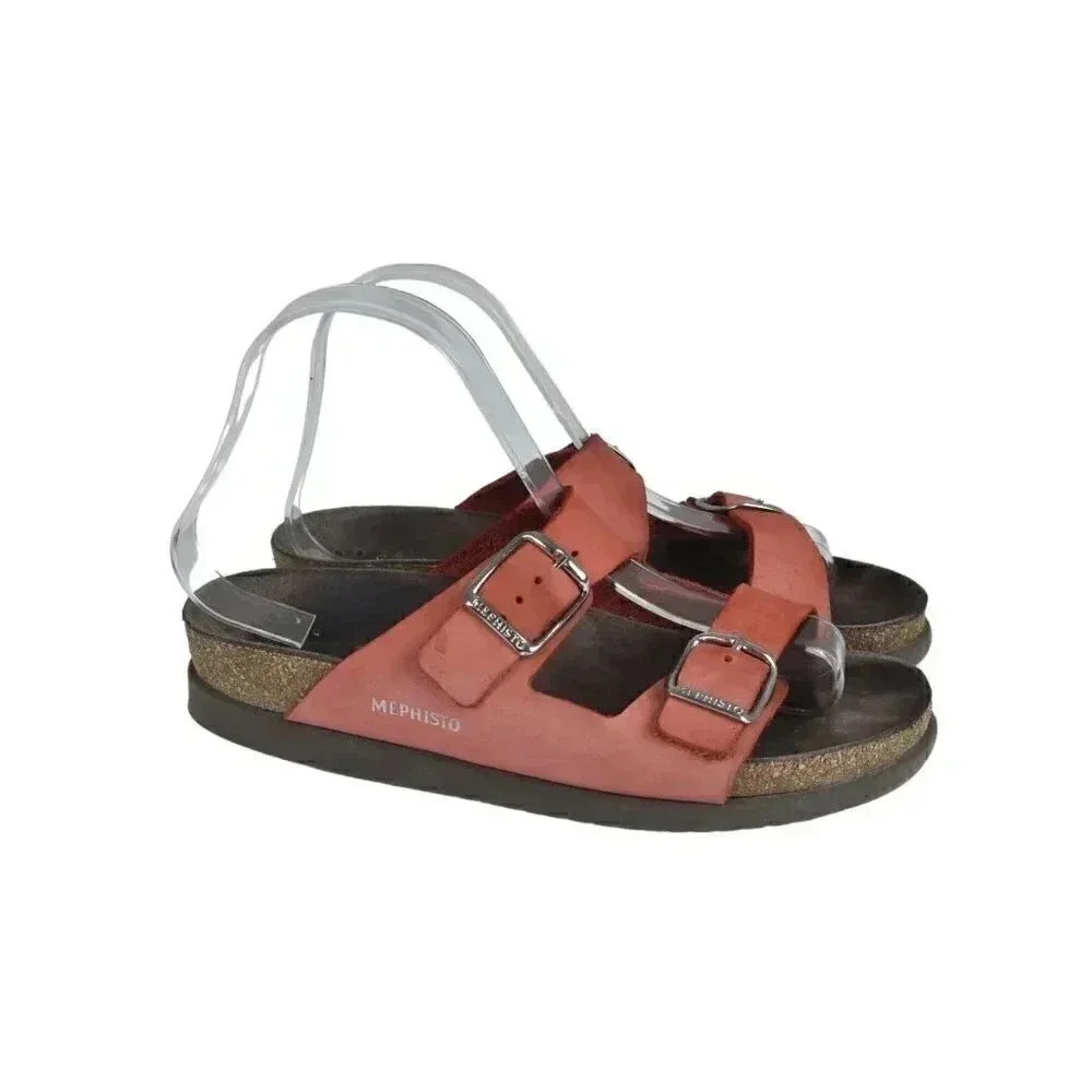 Mephisto Hester Cork Sandal Leather Adjustable Straps Red/Orange Size 37 US 7 - Picture 6 of 14